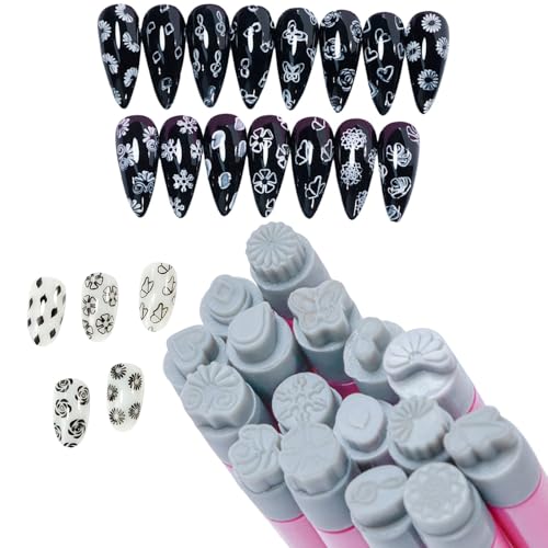 Salyeeluly Nageldesign-Stempel – Nagelstift-Nageldesign-Stempel, 8 x Nageldesign-Werkzeuge, Nagelstempel-Set mit verschiedenen Mustern, Doppelkopf-Nagelstempel für Frauen und Mädchen von Salyeeluly