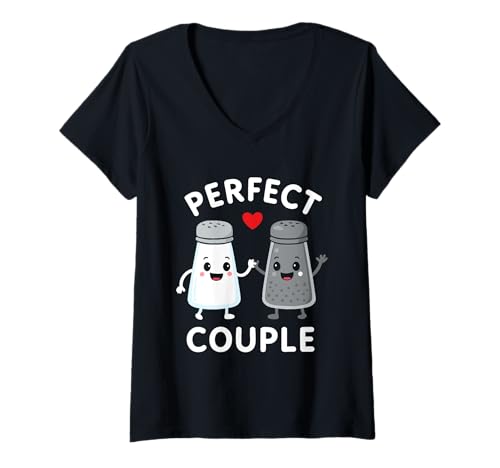 Damen Perfektes Paar Salz Und Pfeffer Kawaii T-Shirt mit V-Ausschnitt Damen Perfektes Paar Salz Und Pfeffer Kawaii T-Shirt mit V-Ausschnitt von Salz Und Pfeffer Lustige Paare Karikatur Designs