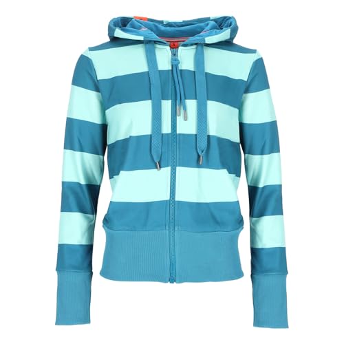 Salzhaut Damen Hoodie-Jacke Reckscheter mit tonigen Streifen - Kapuzenjacke mit hohen Rippenbündchen in Fjord-Aqua Größe XXL von Salzhaut