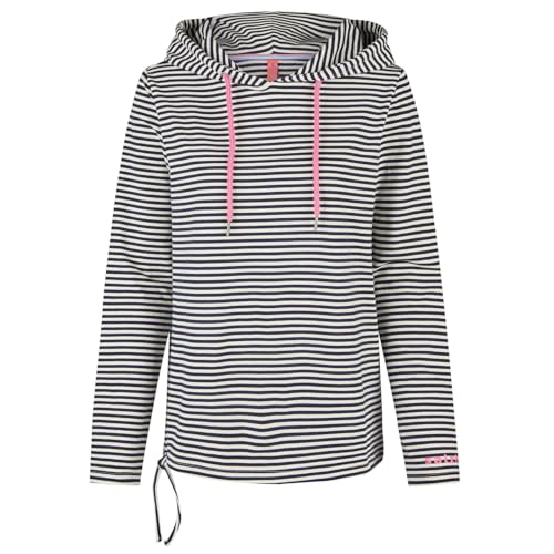 Salzhaut Damen Hoodie-Shirt Tege Langarm mit Streifen - Gestreiftes Kapuzenshirt mit Kordelzug am Bund in Navy-Offwhite Größe S von Salzhaut