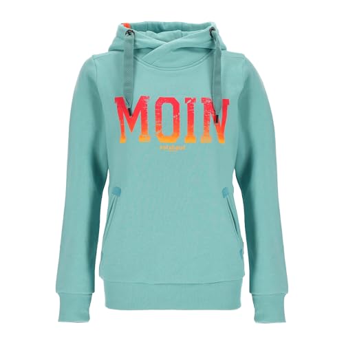 Salzhaut Damen Hoodie Sünn mit Moin-Print - Modischer Kapuzenpullover mit Kapuze mit Kordelband in Aqua-Neon Orange-Neon-Pink Größe M von Salzhaut