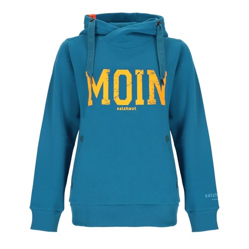Salzhaut Damen Hoodie Sünn mit Moin-Print - Modischer Kapuzenpullover mit Kapuze mit Kordelband in Fjord-Orange Größe 3XL von Salzhaut