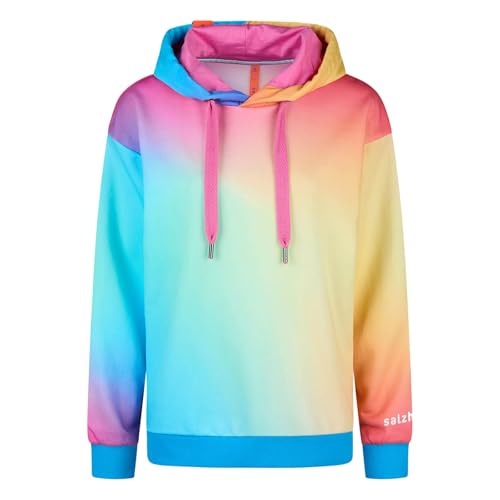 Salzhaut Damen Hoodie Uthüsig mit All-Over-Print Regenbogen Bunt - Leichter Oversized Kapuzenpullover in Multi Größe XL von Salzhaut