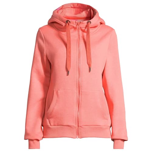 Salzhaut Damen Kapuzen-Sweatjacke Sööte - Kapuzenjacke Hoodie Shirtjacke mit Kapuze mit Kordelzug in Coral Größe 3XL von Salzhaut