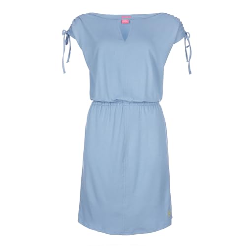 Salzhaut Damen Sommerkleid Gufi - Freizeitkleid Sommerkleid mit Raffung und Print in Ice Blue Größe XL von Salzhaut