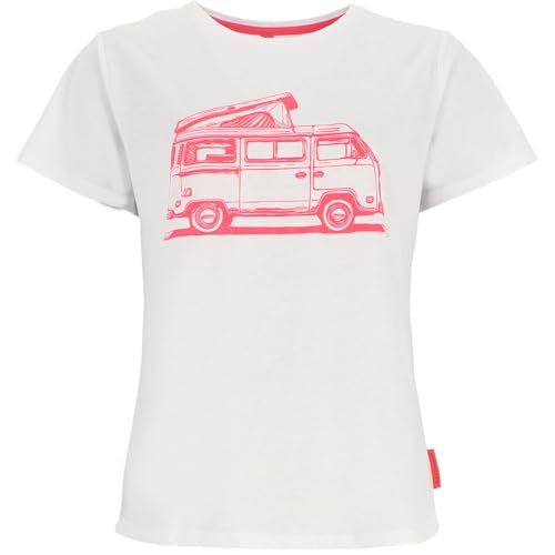 Salzhaut Damen T-Shirt Steentje mit Bulli-Print - Kurzarm-Shirt mit Rundhalsausschnitt in White-Neon-Pink Größe XXL von Salzhaut