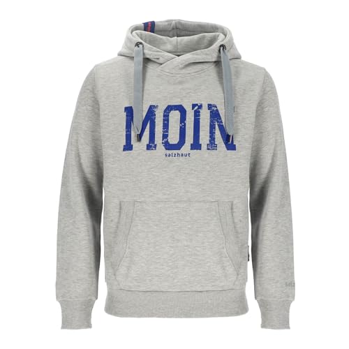 Salzhaut Herren Hoodie Heff mit Moin-Print - Weicher Kapuzenpullover mit Eingrifftaschen in Grey-Navy Größe M von Salzhaut