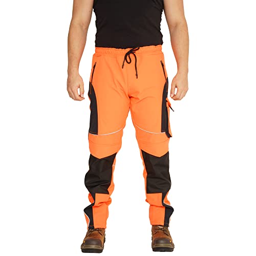 Sam Caan® Hi Viz Trousers Reflektierenden Hose Herren Arbeitshose Fluoreszierenden Warnschutz Hose Wasserfest Cargohose Soft Shell Arbeitskleidung von Sam Caan