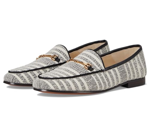 Sam Edelman Damen Loraine Loafer, Schwarz/natürliches gestreiftes Leinen, 10 von Sam Edelman