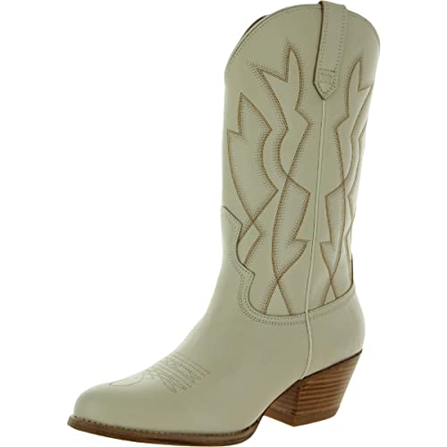 Sam Edelman Fuller Sand Westernstiefel aus Wildleder mit gestapelter Ferse und spitzer Zehenpartie, Elfenbein, 36.5 EU von Sam Edelman