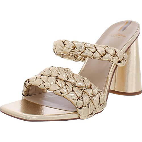 Sam Edelman Kendra Gold Leaf Pantoletten aus Leder mit Blockabsatz, kariert, offener Zehenbereich, Blattgold Leder, 5.5 von Sam Edelman