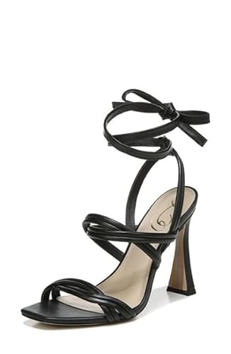 Sam Edelman Lonnie Schiefer Metallic Spool Heel Squared Toe Tie Up Heels Sandalen, Schwarzes Leder, 40.5 EU von Sam Edelman