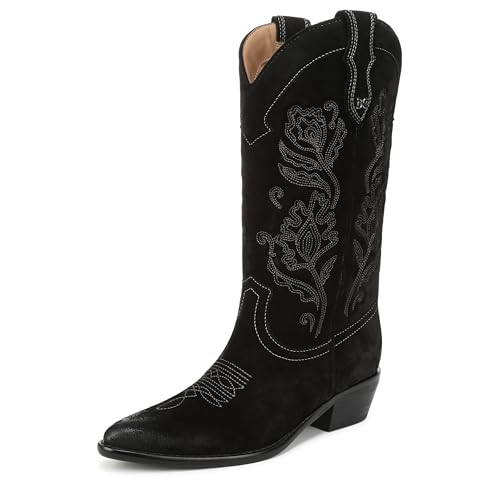 Sam Edelman Rue Westernstiefel für Damen, Schwarzes Wildleder, 37 EU von Sam Edelman