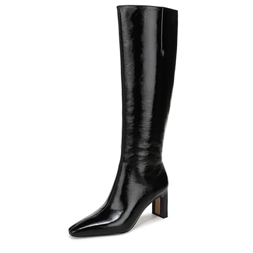 Sam Edelman Sylvia Kniehohe Stiefel für Damen, Schwarzes Lackleder, breite Wade, 38.5 EU von Sam Edelman