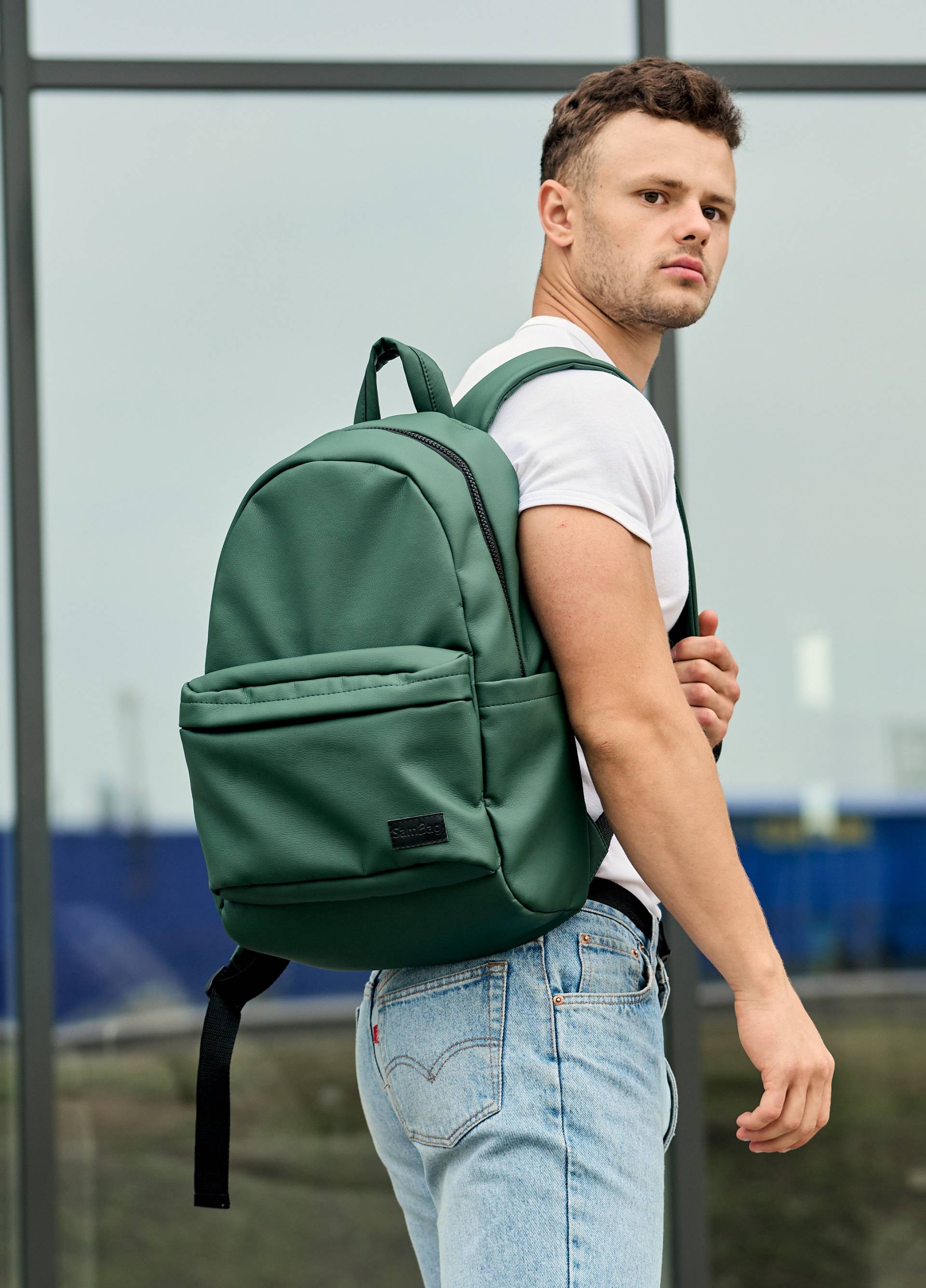 Grüner Rucksack, Mann Eco Leder Rucksack Für Laptop, Maßanfertigung, Stadtrucksack, Männer, Buchtasche von SamBagCrafts