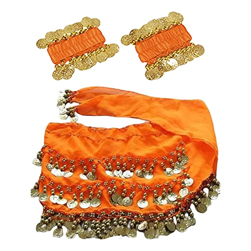 Bauchtanz Hüfttuch mit Armband, 128 Münzen Bauchtanz Rock Wrap Gürtel mit Handgelenk Knöchel Armbänder, Tanz Rock Gürtel Taille Kette für Bauchtanz, Zumba oder Yoga-Klasse, Performance-Kostüm von SamHeng