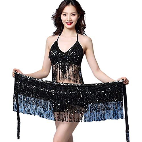 Bauchtanz Rock Hüfttuch, Pailletten Tassel Bauchtanz Rock Tanz Hip Belt Latin Dance Hula Hip Schal Performance Outfit für Frauen Mädchen von SamHeng