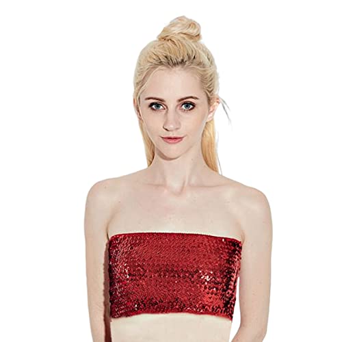 Damen Pailletten Jahre Top, Sparkly trägerlose Rentenpunkte für Party-Clubbekleidung, nicht gepadste dehnbare Bralette Shiny Bandeau Bra Top für Performance-Kostüm von SamHeng