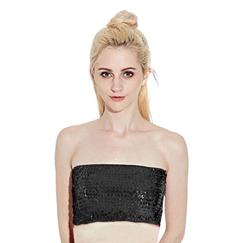 Damen Pailletten Jahre Top, Sparkly trägerlose Rentenpunkte für Party-Clubbekleidung, nicht gepadste dehnbare Bralette Shiny Bandeau Bra Top für Performance-Kostüm von SamHeng