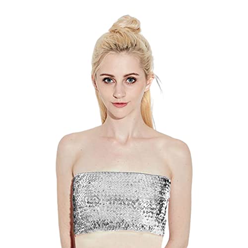 Damen Pailletten Jahre Top, Sparkly trägerlose Rentenpunkte für Party-Clubbekleidung, nicht gepadste dehnbare Bralette Shiny Bandeau Bra Top für Performance-Kostüm von SamHeng