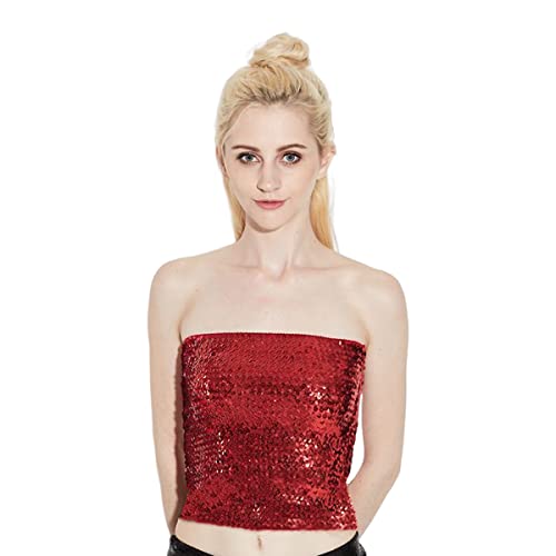 Damen glitzernder Tube, Glitzer Hülsen Party Club Tanktop, Nicht gepolsterte Stretchy Bra trägerloser Pailletten Mermaid Crop Tops Bandeau für Party Clubwear von SamHeng