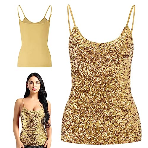 Frauen Pailletten Tops, Tops Ärmellose Glitzer Camisole Weste, Verstellbare Gurte tägliche Halfter Tanktops Bluse T-Shirts für Nachtclub Party Performance Kostüm von SamHeng