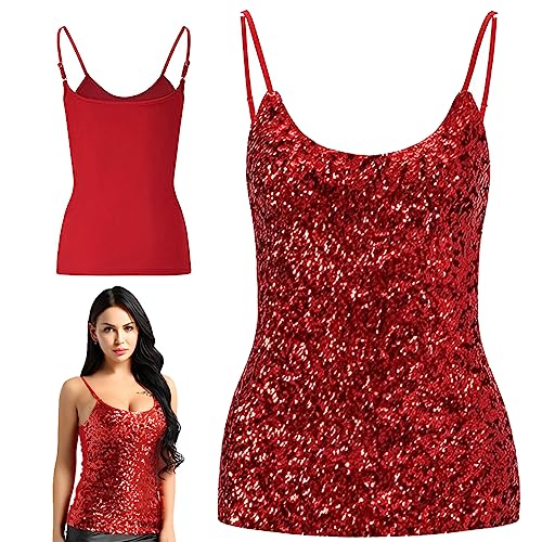 Frauen Pailletten Tops, Tops Ärmellose Glitzer Camisole Weste, Verstellbare Gurte tägliche Halfter Tanktops Bluse T-Shirts für Nachtclub Party Performance Kostüm von SamHeng