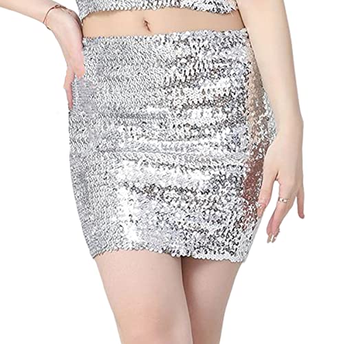 Frauen Paillettenröcke, Funkle Dehnbare Bodycon Glitzer Röcke, Glänzender kurzer Hip Wrap Rock Minirock für Party Cocktail Kleid Performance Kostüm von SamHeng