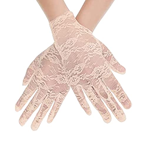 Frauen kurze elegante Spitzenhandschuhe, Damen Blumen Spitzenhandschuhe Vintage Opera Handschuhe 1930er Handschuhe für Frauen Damen und Mädchen Abend Hochzeit Tea Party Prom Cosplay von SamHeng