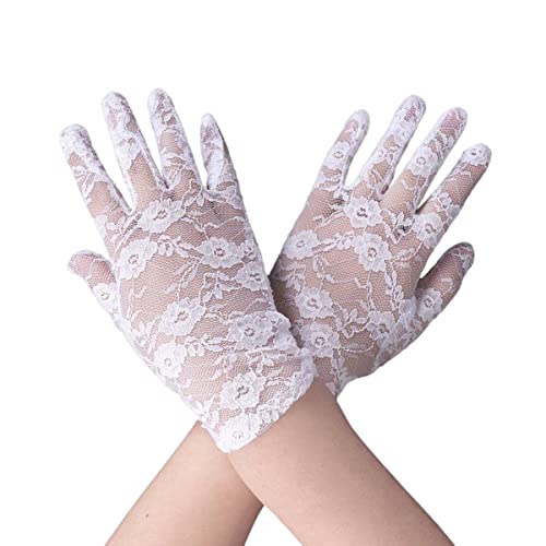 Frauen kurze elegante Spitzenhandschuhe, Damen Blumen Spitzenhandschuhe Vintage Opera Handschuhe 1930er Handschuhe für Frauen Damen und Mädchen Abend Hochzeit Tea Party Prom Cosplay von SamHeng