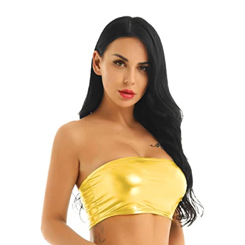 Glänzendes Röhrenoberteil für Damen, metallisches trägerloses Crop-Röhrenoberteil, Rave Bandeau BH für Party Clubwear, dehnbares, Nicht gepolstert lässiges Basic Sexy Westen Top für Tanzen, Festivals von SamHeng