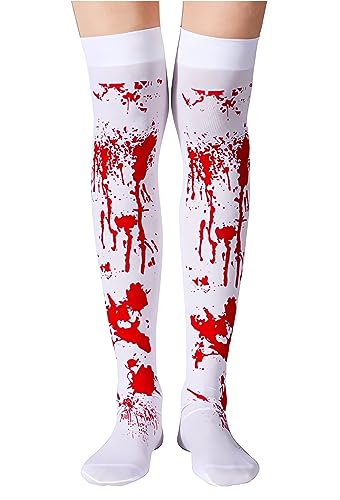 Halloween Skelettstrümpfe, Skelett über den Kniesocken, gruselige Schädelknochen Oberschenkel hohe Socken, Horror Cosplay Strümpfe für Erwachsene, Halloween Strumpfhosen Strümpfe Gothic Strumpfhosen von SamHeng