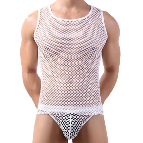 Herren Netzweste, durchsichtiges ärmelloses Tanktop für Partys aus Fischnetz, eng anliegendes Muskeltop mit Rundhalsausschnitt, Herrenwesten, ausgehöhltes Workout-T-Shirt, Unterhemd Fitnessstudio Herren Netzweste, durchsichtiges ärmelloses Tanktop für Partys aus Fischnetz, eng anliegendes Muskeltop mit Rundhalsausschnitt, Herrenwesten, ausgehöhltes Workout-T-Shirt, Unterhemd Fitnessstudio von SamHeng