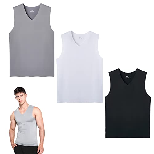 Herren-Tagesweste, 3 Pack schnell trocknende, nahtlose Trainingsweste für Männer, ärmelloses T-Shirt aus Eisseide, Bodybuilding, Training, Fitnessstudio, Tanktops, Basic, einfarbig, lässiges Unterhemd von SamHeng