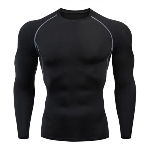 Langarm Laufshirts für Herren, atmungsaktives Kompressions Baselayer Oberteil für Herren, schnell trocknendes Sportshirt, Workout Trainingsoberteil, Dry-Fit Sportoberteil mit Rundhalsausschnitt von SamHeng