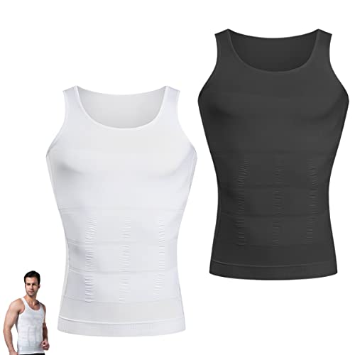 Mens Body Shaper Schlankheits Weste, 2 Pack Männer elastische Formung Weste thermische Kompression Basisschicht schlank Kompression Muskel-Tank Shapewear für Sportshirt Running Jogging Fitness Gym von SamHeng