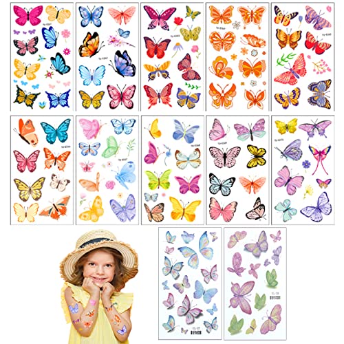 SamHeng 12 Blatt Schmetterling Temporäre Tattoosfür Kinder, Funkeln Butterfly Tattoo Aufkleber für Mädchen Geschenktasche Strumpffüller Fake Tattoos Wasserdicht Tattoo (Stil A) von SamHeng