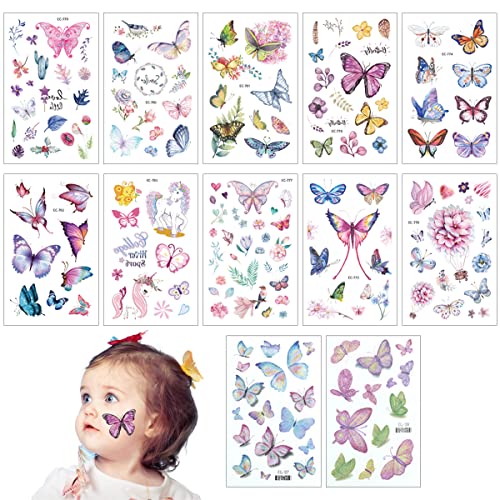 SamHeng 12 Blatt Schmetterling Temporäre Tattoosfür Kinder, Funkeln Butterfly Tattoo Aufkleber für Mädchen Geschenktasche Strumpffüller Fake Tattoos Wasserdicht Tattoo (Stil B) von SamHeng