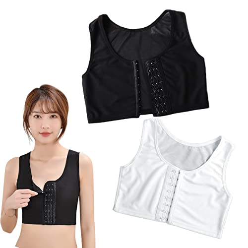 SamHeng Atmungsaktiver Brust Binder für Tomboy Trans Lesbian Unterwäsche Tank Tops Bandage Trans Sports Bustier Bra 2 Pack (as3, numeric, numeric_34, regular, regular, Black+White) von SamHeng