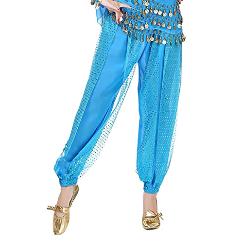 SamHeng Bauchtanz Haremshose, Damen Chiffon Tribal Arabisch Hose, Pailletten Glänzend Lose Bauchtanz Kostüm Pumphose für Bauchtanz Yoga Pilates Zumba Party Performance Kostüm von SamHeng