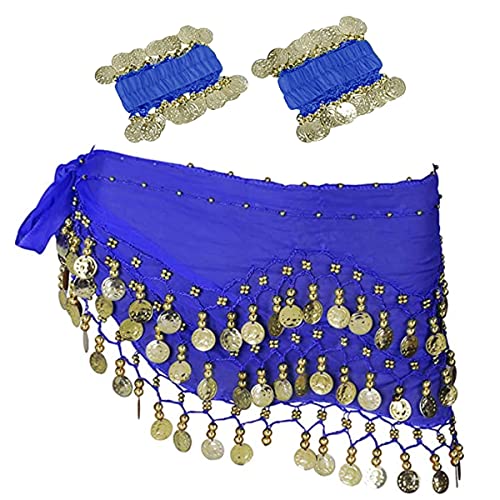 SamHeng Bauchtanz Hüfttuch mit Armbändern, Chiffon Bauchtanz Schal Wickeln Gürtelflügelrock mit goldenen Münzen für Performance Kostüm Bauchtanz Yoga Klasse von SamHeng