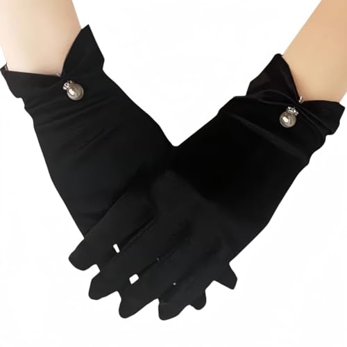 SamHeng Damen Kurze elegante Handschuhe Klassische Schwarz Hochzeits Handschuhe für Braut Vintage Party Opernhandschuhe für Damen Satin Handschuhe 1920s Vintage Kostüme von SamHeng