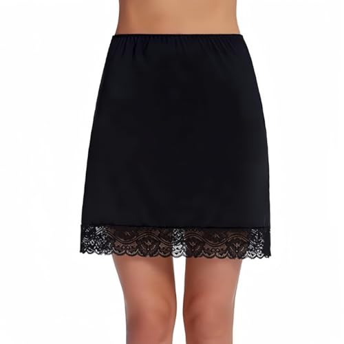 SamHeng Damen halbe Slips Anti-Slips Petticoat Taille Slip oberhalb des Knie-Modal Unterrocks Kurze Spitzenverkleidung Damen Unterdrückung(schwarz/L) von SamHeng