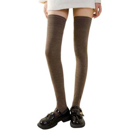 SamHeng Extra Lang Kniestrümpfe Oberschenkelhohe Socken Overknee Strümpfe Überknie Socken Beinwärmer für Damen Mädchen, Gestrickt Wärmere Socken für Tägliches Tragen (Kaffee) von SamHeng