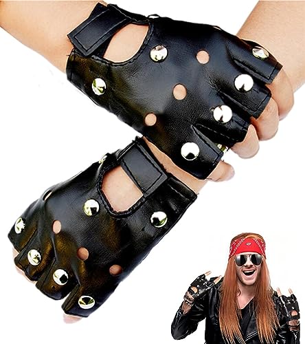 SamHeng Fingerlose PU Leder Handschuhe für Herren und Damen, halbe Finger schwarze Handschuhe Fahren Motorrad Kostüm Cosplay Punk Knöchel Hohlhandschuhe von SamHeng