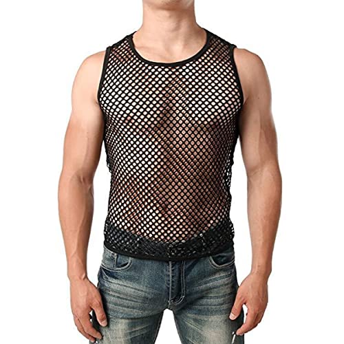 Herren Gittergewebe Fischerei Weste, Ärmelloses Netzhemd Schwarz auf sehen durch ärmelloses Tanktop, Mesh Fishnet Muscle Top Muskelwesten Herrenwesten hohl Out Workout T-Shirt von SamHeng