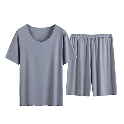 SamHeng Kurz Schlafanzüge für Herren Herren Pyjama Set mit Shorts Kurzarm Hemd Top Shirt Kurze Hose Lässig Shorts Pyjama Sommer Nachtwäsche Loungewear(Grau-XL) von SamHeng