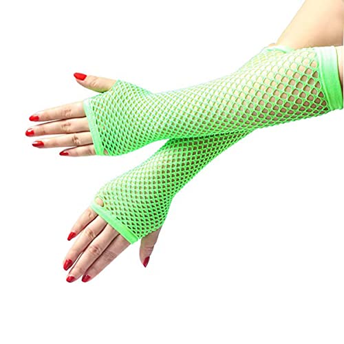 SamHeng Lange Netzhandschuhe, Grün fingerlose Armstulpen, Mesh-Kostüm Handschuhe, Kostüm-Punk-Accessoire für Frauen, Mädchen, Kinder, 80er-Jahre-Kostüm, Abendparty-Zubehör von SamHeng