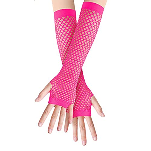 SamHeng Lange Netzhandschuhe, Pink fingerlose Armstulpen, Mesh-Kostüm Handschuhe, Kostüm-Punk-Accessoire für Frauen, Mädchen, Kinder, 80er-Jahre-Kostüm, Abendparty-Zubehör von SamHeng