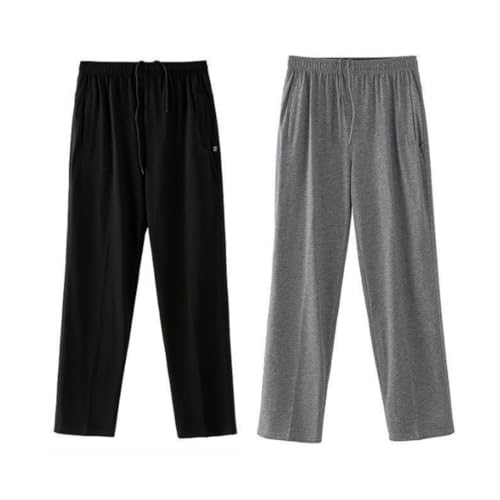 SamHeng Lange Schlafanzughosen für Herren 2er Pack, elastische Taille Herren Lounge Hosen Baumwoll Herren Pyjamahosen mit Taschen Pyjama Loungewear Pyjama Hosen, 4XL von SamHeng